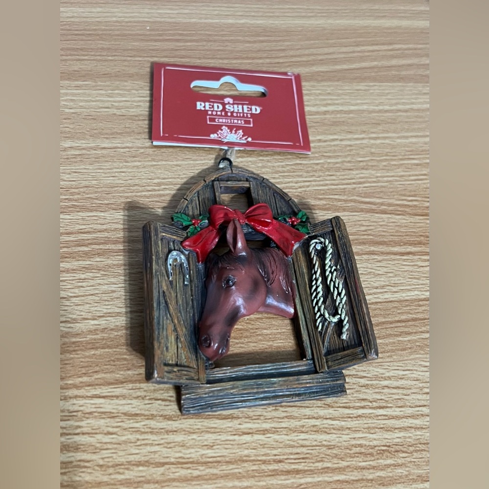 Red Shed Ceramic Horse Christmas Ornament